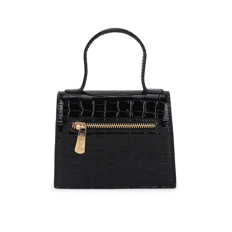 KLEIO PU Leather Top Handle Mini Handbag with Detachable Sling - Black - Image 5